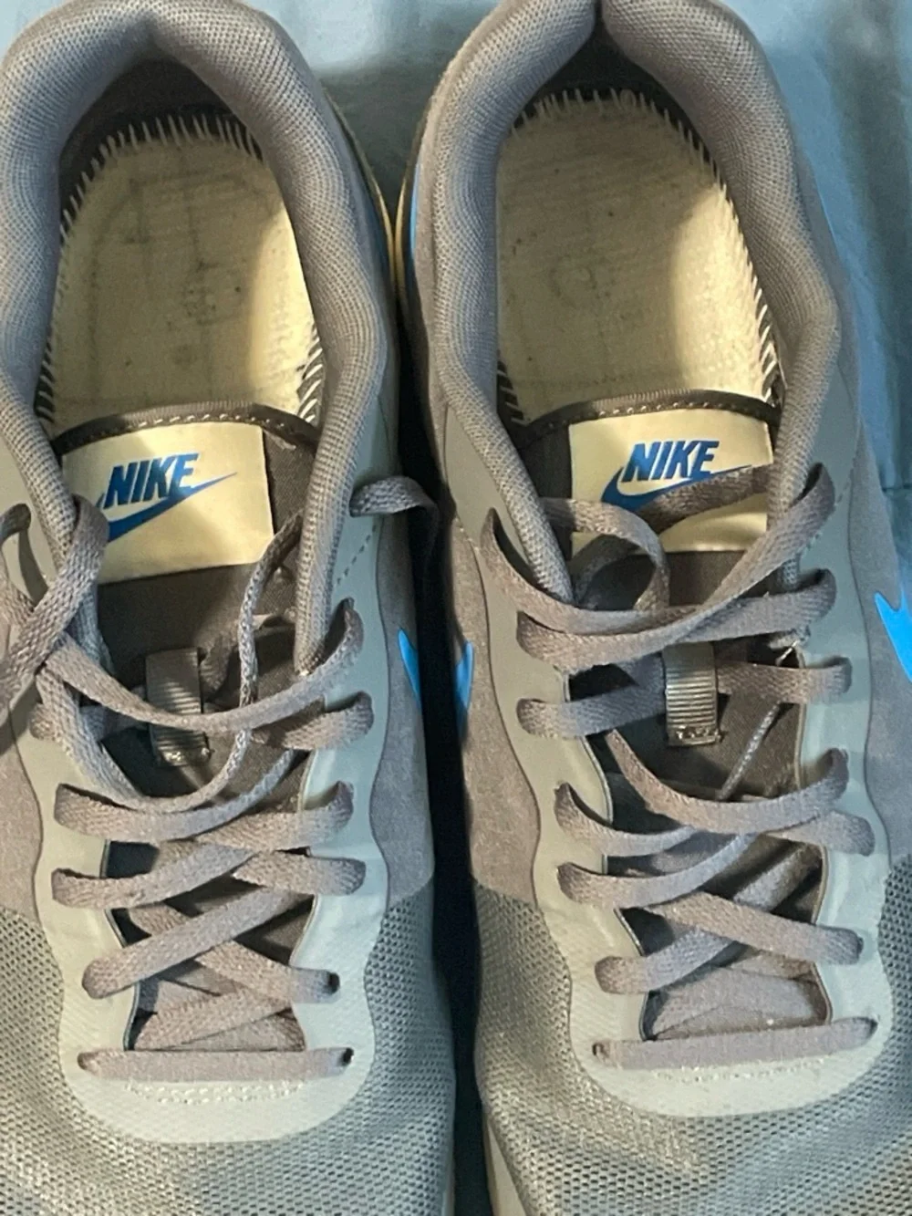 Nike Gray Sneakers with Blue Swoosh